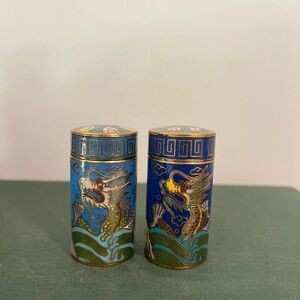 Blue and Gold Dragon Cloisonné Trinket/Pill Box Set of 2